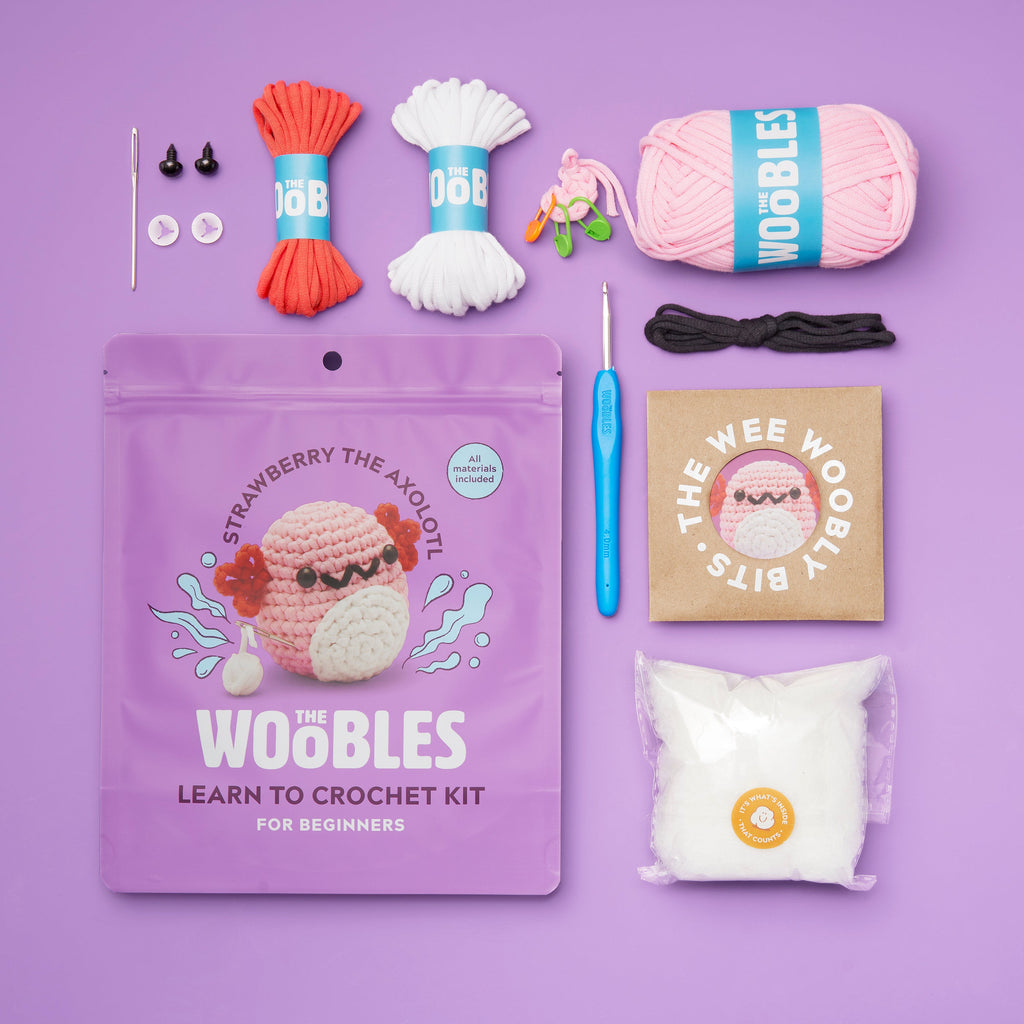 Strawberry the Axolotl Crochet Kit - Beginner Guided Kit